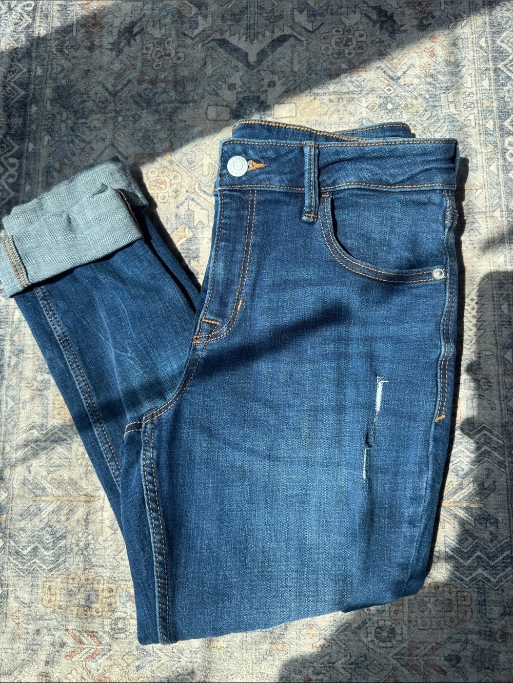 Old Navy Distressed Dark Blue Boyfriend Jeans Size 8